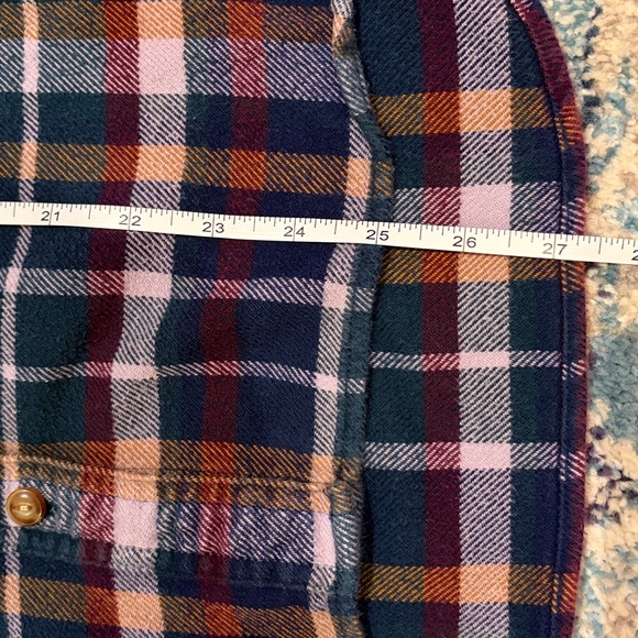 L.L. Bean Organic Cotton Plaid Flannel Shirt Small Women’s Blue Green purple EUC - Picture 11 of 13